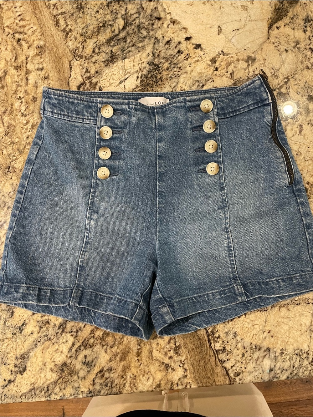 LOFT Light Blue High-Rise Button-Front Denim Shorts